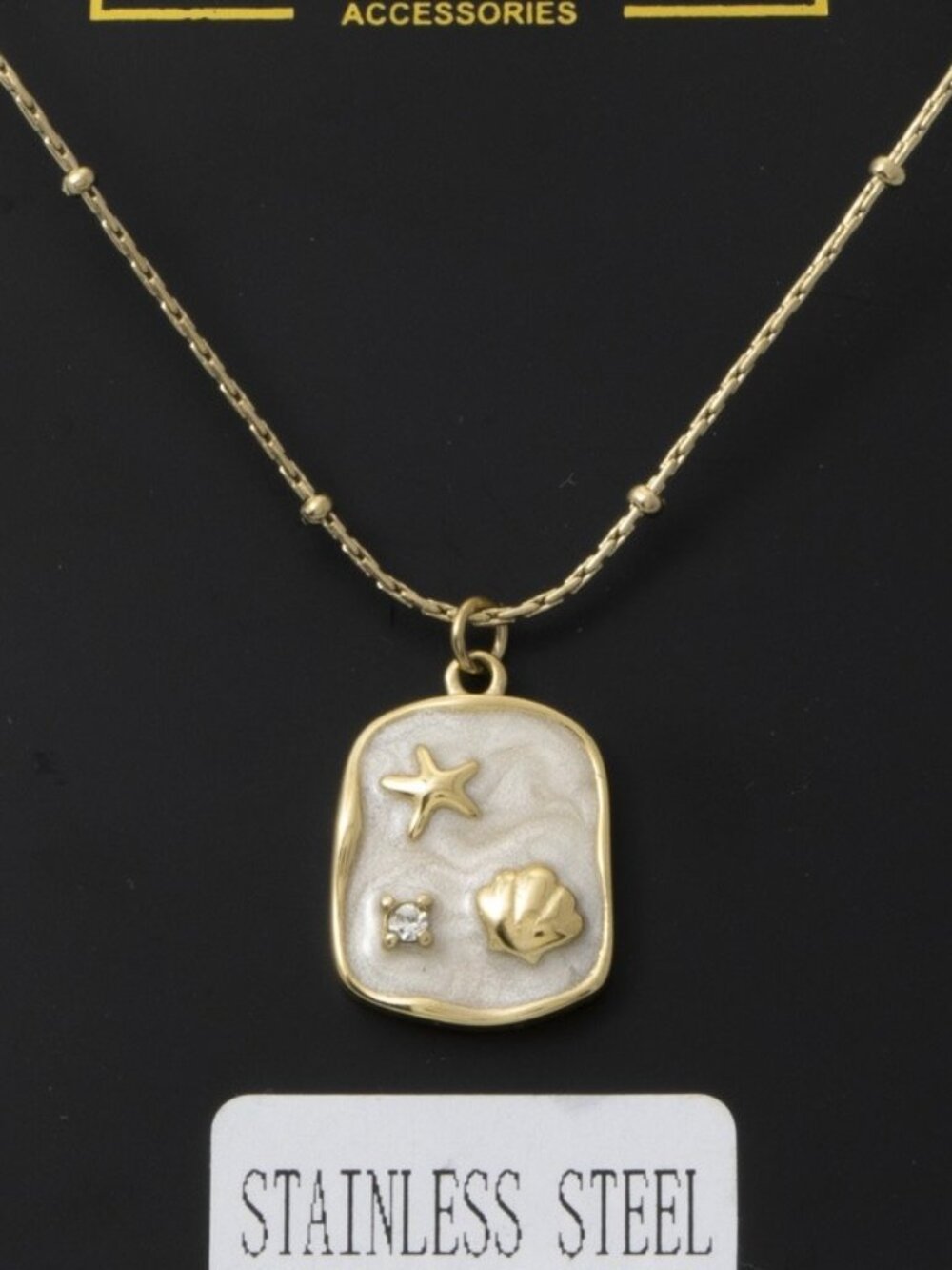 STAINLESS STEEL MOTHER OF PEARL SEA LIFE NECKLACE